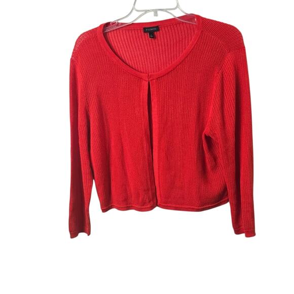 Talbots Red Open Knit Open Front Cardigan Pointelle Texture Office Classic L - Picture 11 of 11